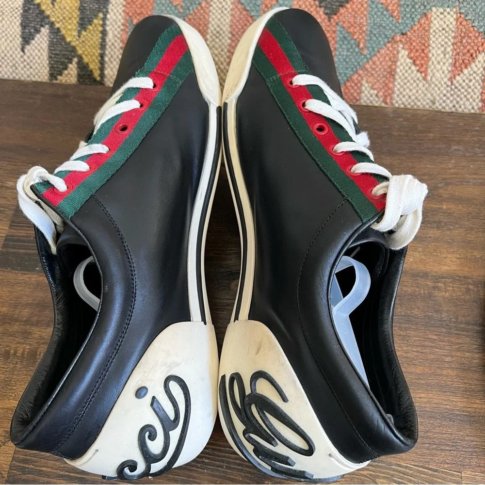 GUCCi Boulevard Black Leather Web Strap Detail Sneakers Gucci Sz 10/US10.5